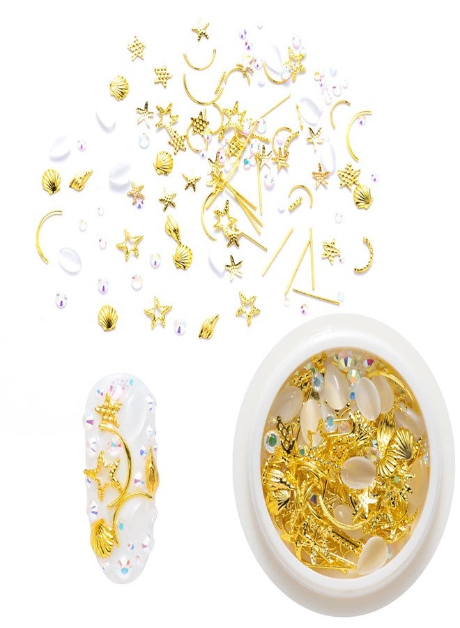 SILPECWEE مجموعة تزيين الأظافر 3D من SILPECWEE 6 صناديق أحجار عين القط زهور قواقع مسامير معدنية مع ملقط و قلم مختار 1 قطعة - Image 3