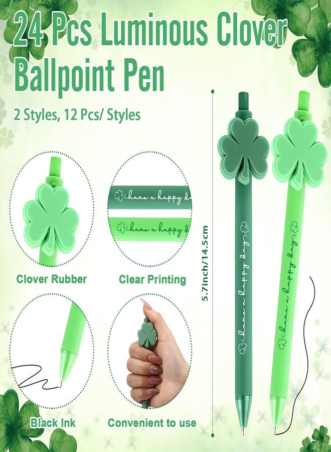 Sayglossy 72 Pcs St. Patrick's Day Party Favors Shamrock Ballpoint Pen Silicone Wristband Bracelet Green Irish Blessing Prayer Card Bulk Good Luck Clover Gift for Teacher Employee Office Supplies - Image 2