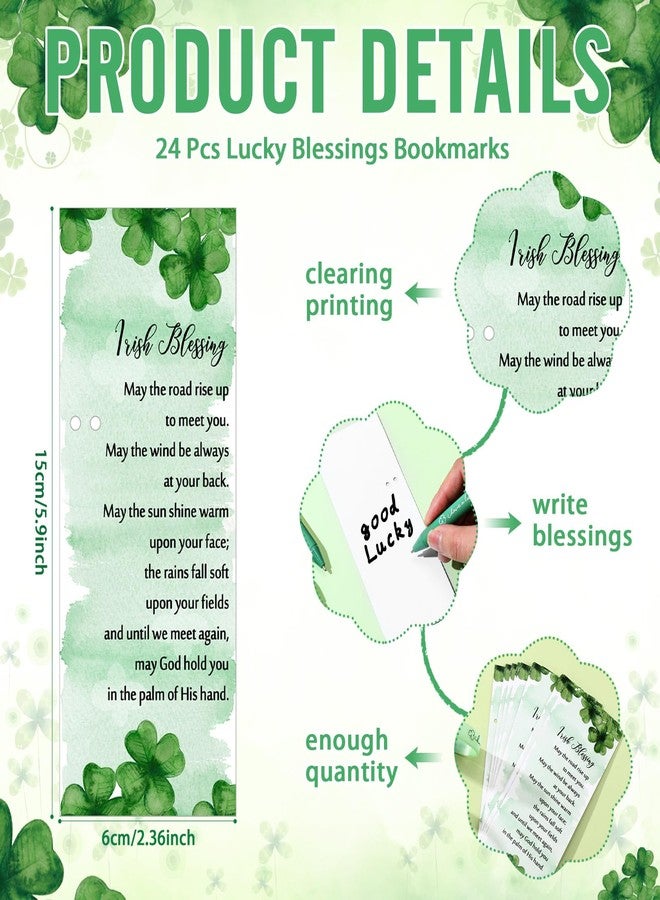 Sayglossy 72 Pcs St. Patrick's Day Party Favors Shamrock Ballpoint Pen Silicone Wristband Bracelet Green Irish Blessing Prayer Card Bulk Good Luck Clover Gift for Teacher Employee Office Supplies - Image 4