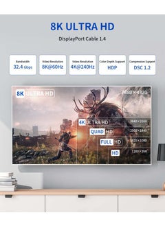 JSAUX 8k UHD Displayport Gaming Cable DP Cable 8K@60Hz 2K@240Hz 4K@144Hz 32.4gbps Display Connection Cable 1.4 DP - DP Cable Compatible for Gaming Laptop TV PC Computer Monitor Compatible CV0001  - Image 5