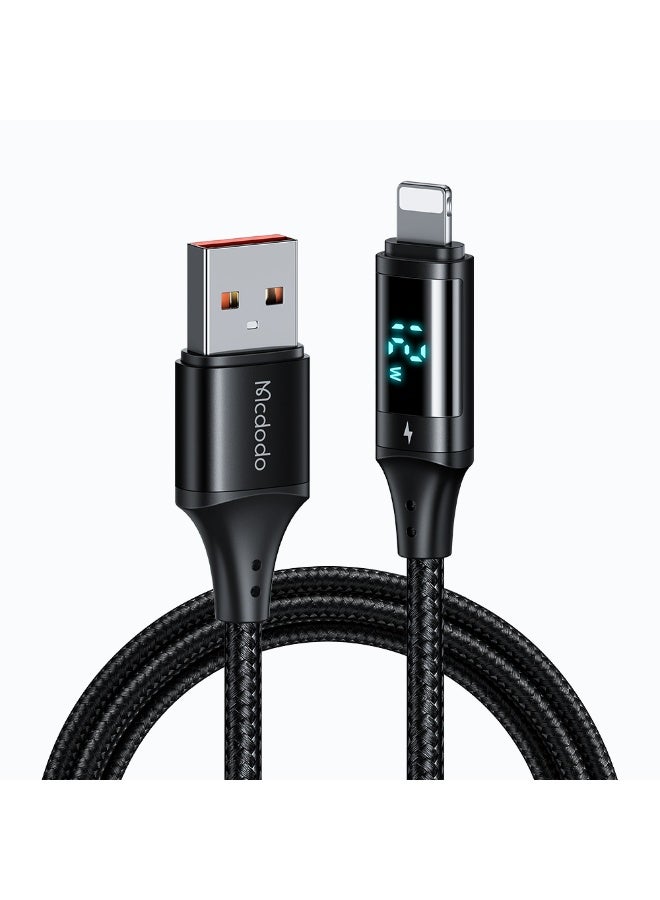 مكدودو كابل لايتنينج رقمي عالي الدقة CA-106، 1.2 متر، شحن سريع 3 أمبير ومزامنة بيانات USB 2.0، شاشة رقمية لحالة الشحن في الوقت الفعلي، تصميم من سبائك الألومنيوم القوية والنايلون المضفر، أداء مستقر وآمن في تصميم أنيق - أسود - Image 1