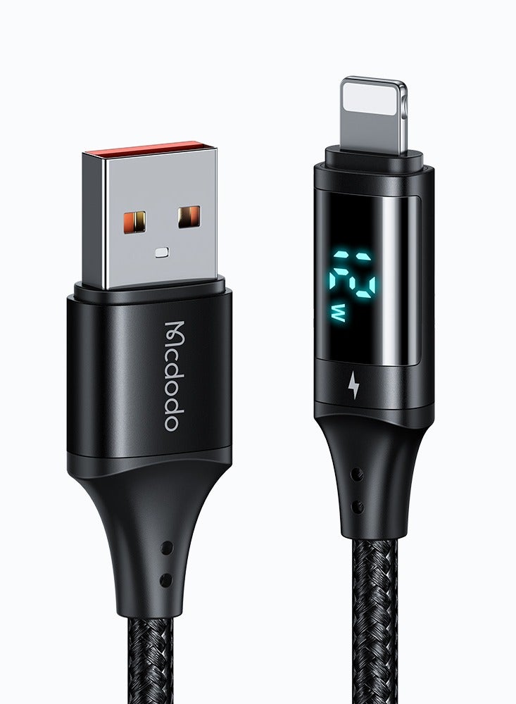 مكدودو كابل لايتنينج رقمي عالي الدقة CA-106، 1.2 متر، شحن سريع 3 أمبير ومزامنة بيانات USB 2.0، شاشة رقمية لحالة الشحن في الوقت الفعلي، تصميم من سبائك الألومنيوم القوية والنايلون المضفر، أداء مستقر وآمن في تصميم أنيق - أسود - Image 2
