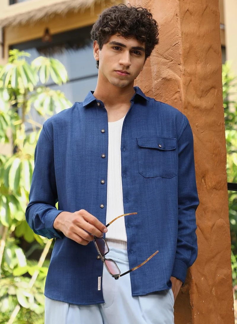 كامبوس سوترا قميص رجالي سادة من نسيج دوبي بقصة عادية