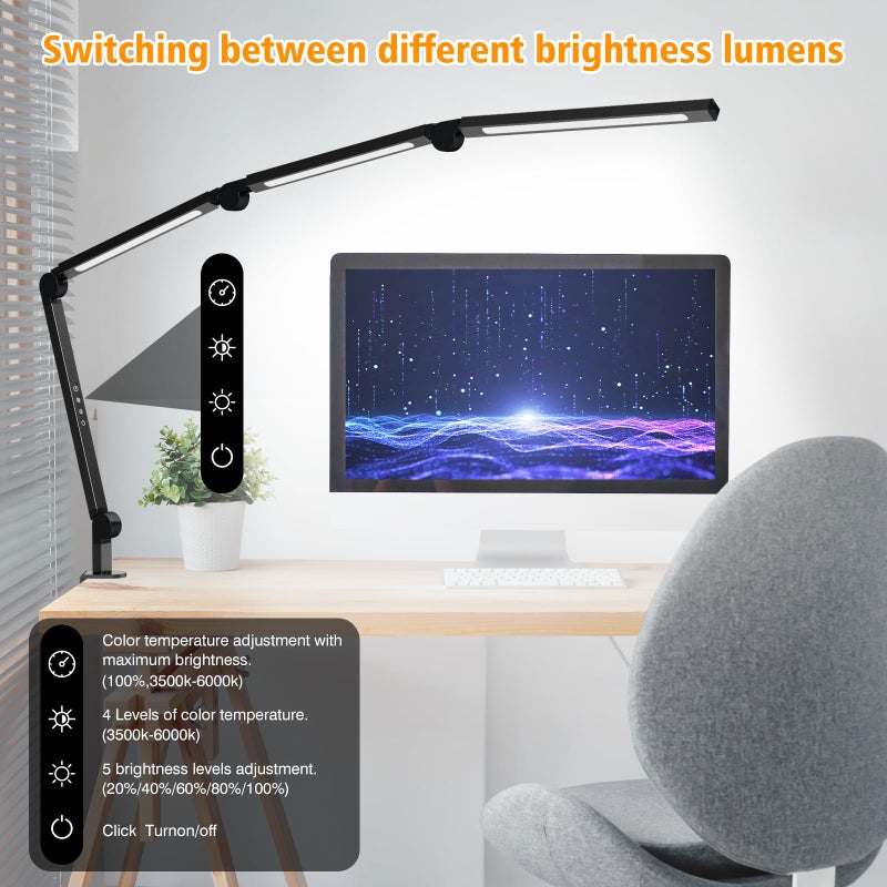 AILBTON Bright LED Desk Lamp with Clamp,Eye Caring Architect Led Desk Lights with Adjustable Swing Arm for Office Home,Dimming and Tempering Led Table Light - Image 5