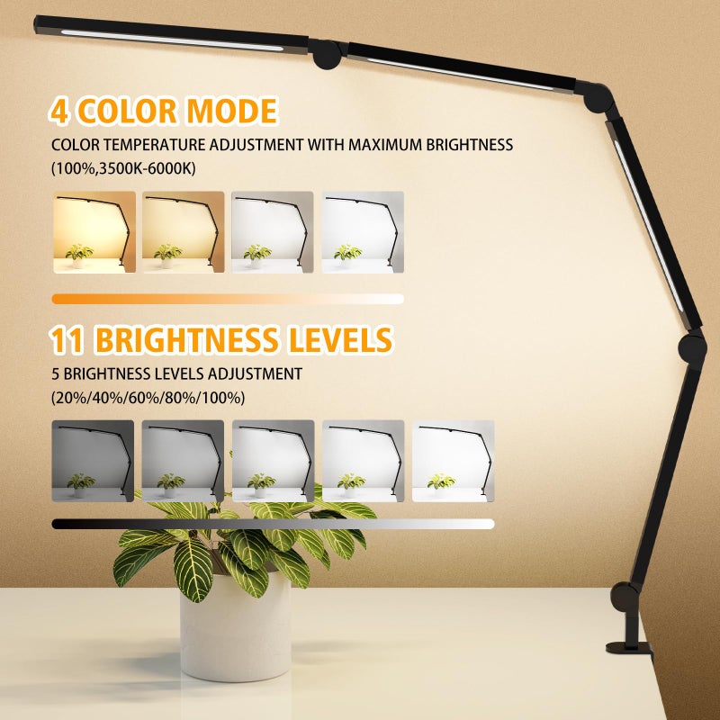 AILBTON Bright LED Desk Lamp with Clamp,Eye Caring Architect Led Desk Lights with Adjustable Swing Arm for Office Home,Dimming and Tempering Led Table Light - Image 3