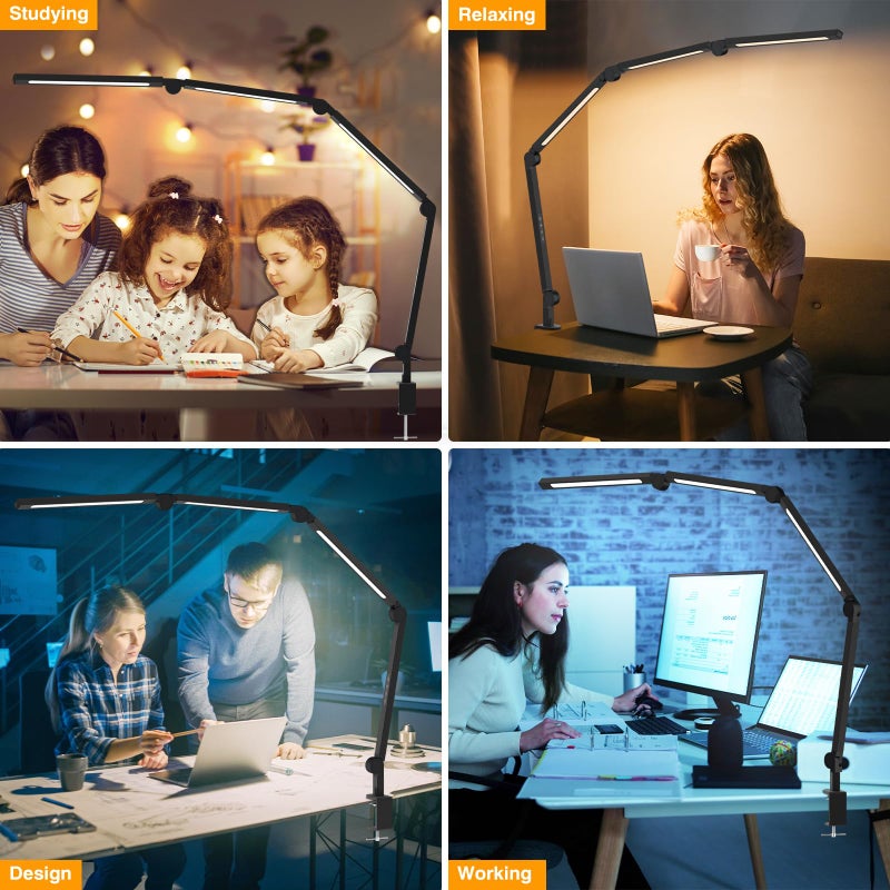 AILBTON Bright LED Desk Lamp with Clamp,Eye Caring Architect Led Desk Lights with Adjustable Swing Arm for Office Home,Dimming and Tempering Led Table Light - Image 4