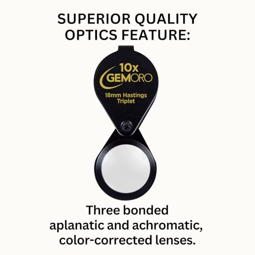 GemOro Jewelers Loupe Magnifier | Black Hastings Triplet 10x Jewelry Eye Loop Magnifying Glass Monocle for Watch Repair Diamonds Coins Plants Gems Stamps Rings Earrings | Pocket Microscope (18mm) - Image 3
