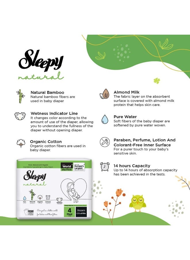 Sleepy Natural Size 4 , Newborn, 30 Count, 7-14Kg Hypoallergenic Baby Dry Diapers, Organic Cotton, Highly Absorbent, Bamboo Extract, Ultimate Comfort And Dryness, 100% Leakage Protection  - Image 4