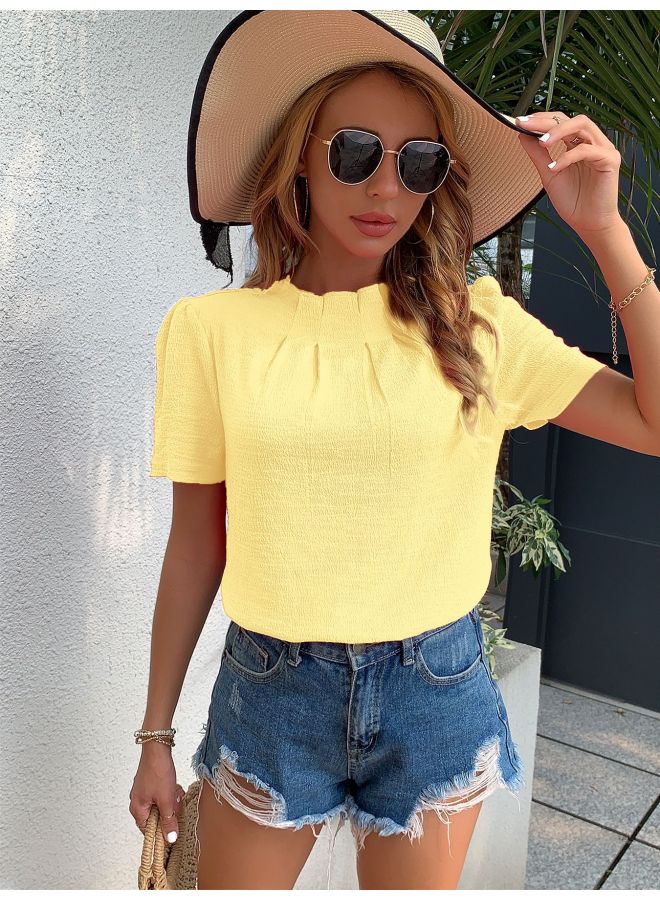 New Round Neck Solid Color Short Sleeve Top - Image 1