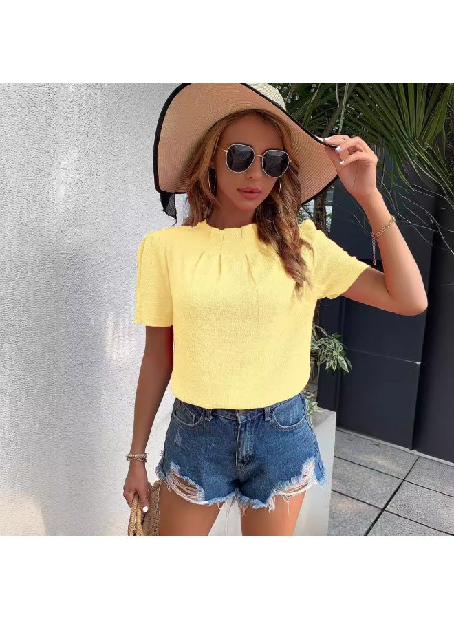 New Round Neck Solid Color Short Sleeve Top - Image 2