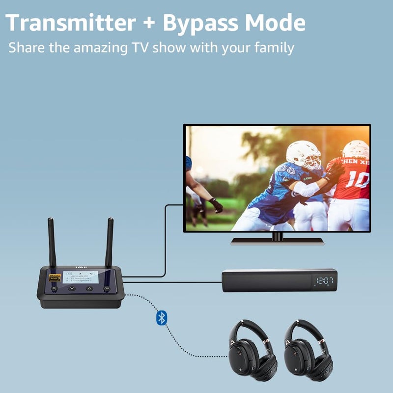 1Mii B03Pro+ جهاز إرسال واستقبال بلوتوث 5.3 معتمد LDAC للتلفاز ونظام الصوت المنزلي، موسع بلوتوث بعيد المدى محول صوت لاسلكي مع شاشة، مخرجات/مدخلات بصرية RCA AUX 3.5mm - Image 4