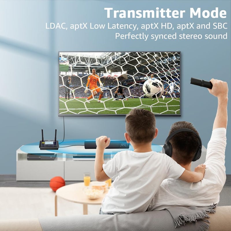 1Mii B03Pro+ جهاز إرسال واستقبال بلوتوث 5.3 معتمد LDAC للتلفاز ونظام الصوت المنزلي، موسع بلوتوث بعيد المدى محول صوت لاسلكي مع شاشة، مخرجات/مدخلات بصرية RCA AUX 3.5mm - Image 5
