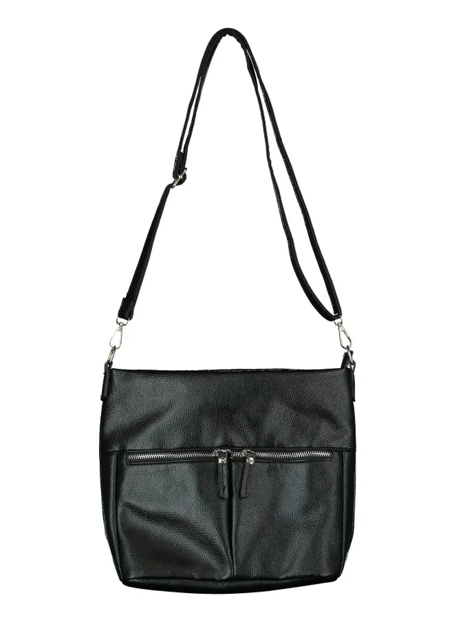 HaILYS Classic Black Shoulder Bag with Double Zippers