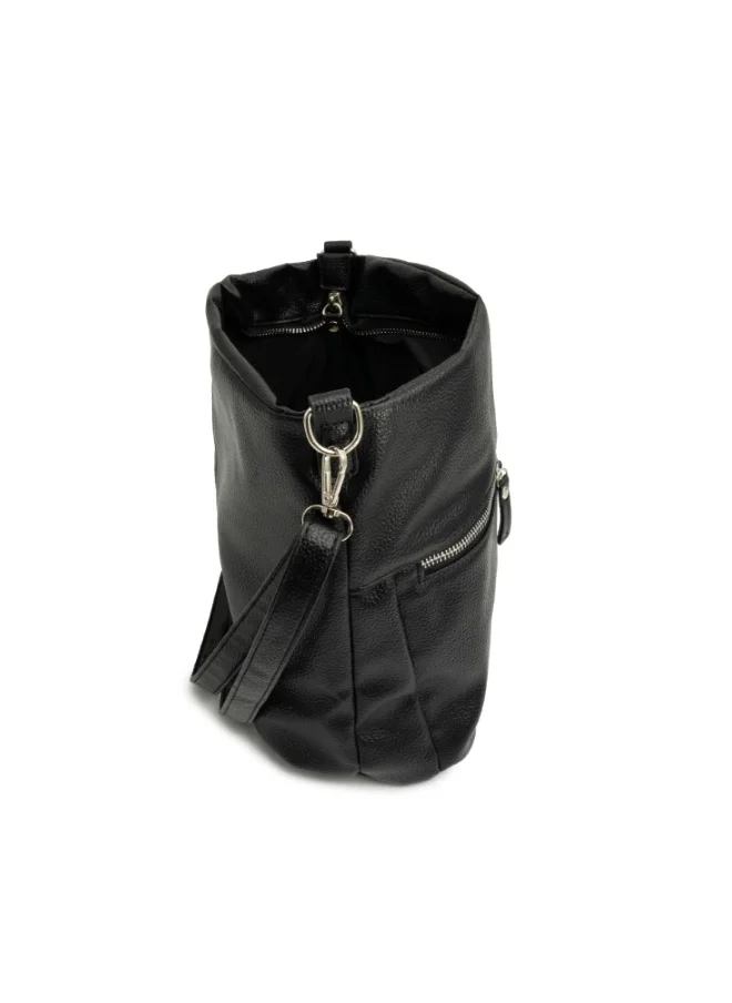 HaILYS Classic Black Shoulder Bag with Double Zippers