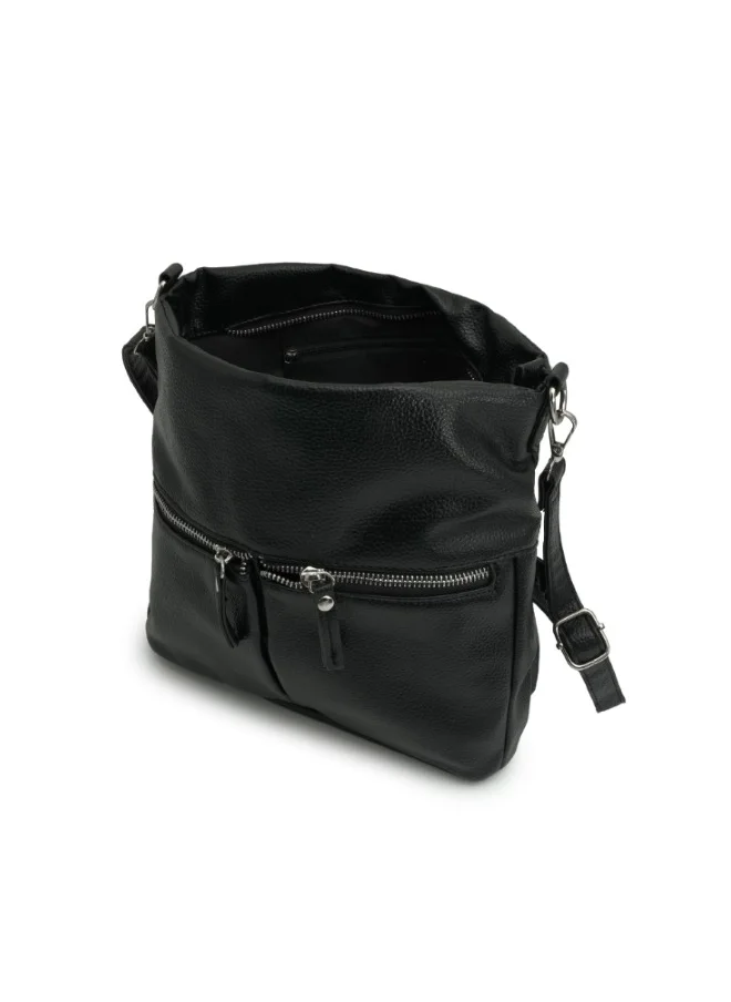 HaILYS Classic Black Shoulder Bag with Double Zippers