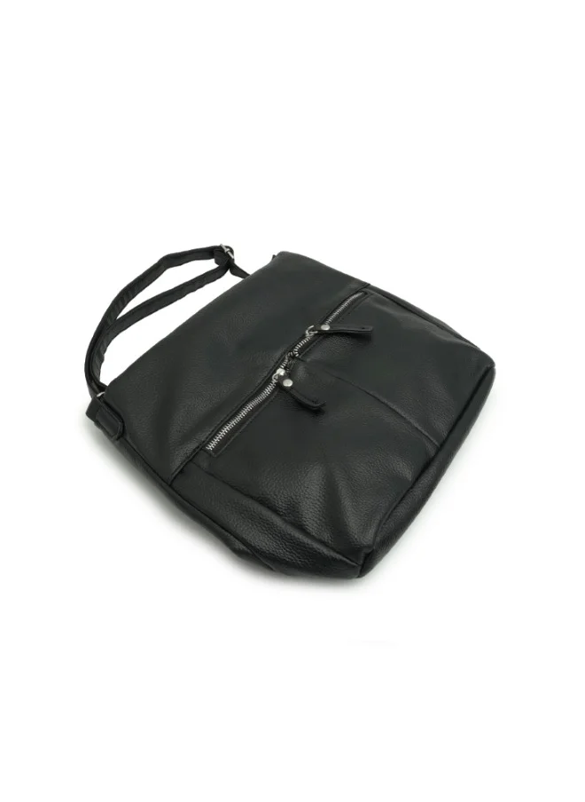 HaILYS Classic Black Shoulder Bag with Double Zippers