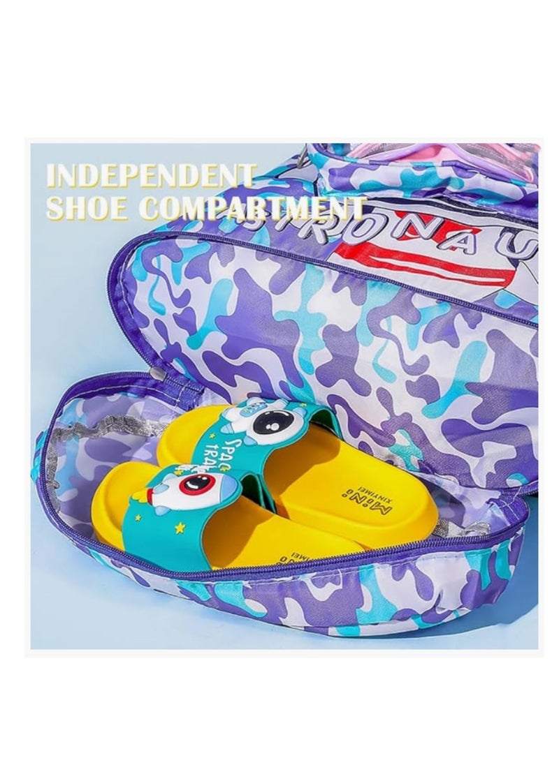 CityRiya-Long Kids Swimming Backpack, Waterproof Drawstring Bag Dry and Wet Separated, Cartoon Pattern Swim Gear Bag for Boys Girls  - Image 5