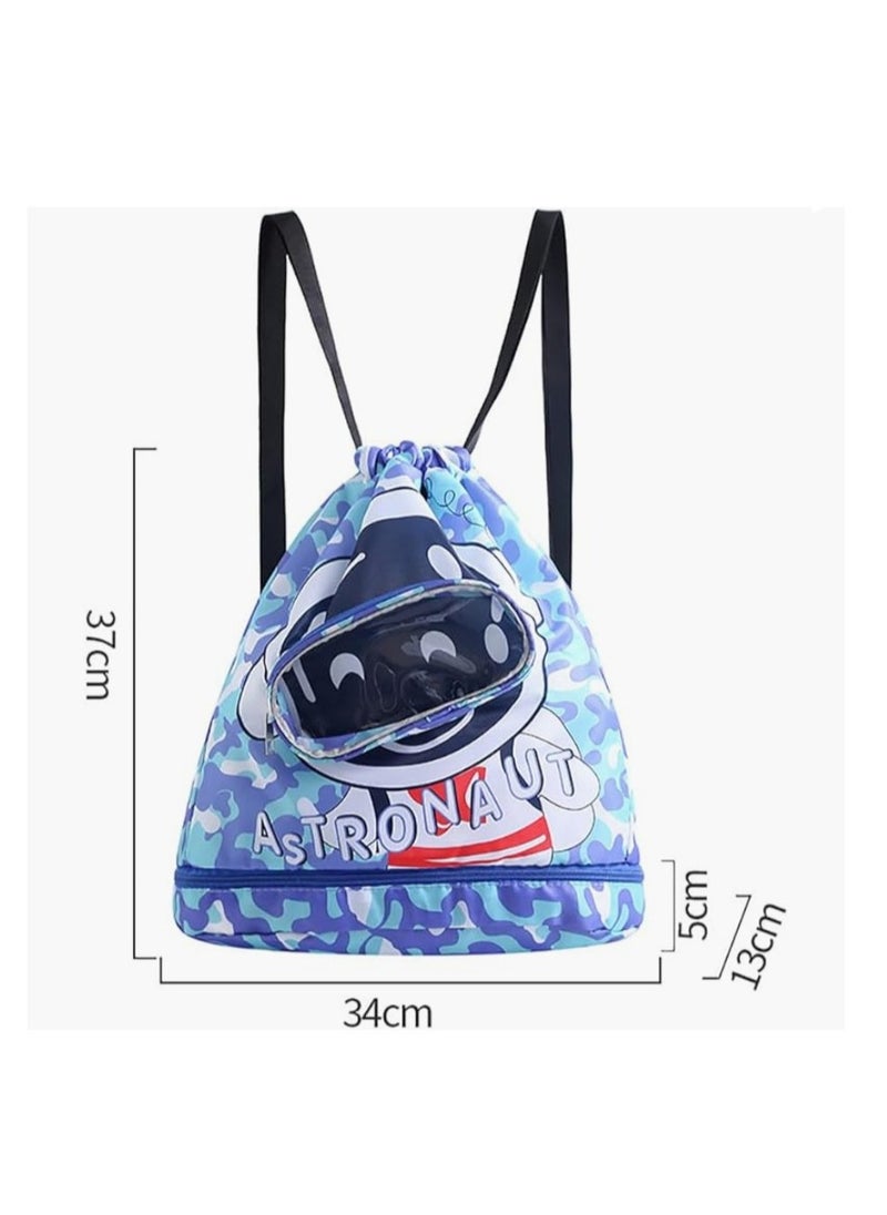CityRiya-Long Kids Swimming Backpack, Waterproof Drawstring Bag Dry and Wet Separated, Cartoon Pattern Swim Gear Bag for Boys Girls  - Image 2