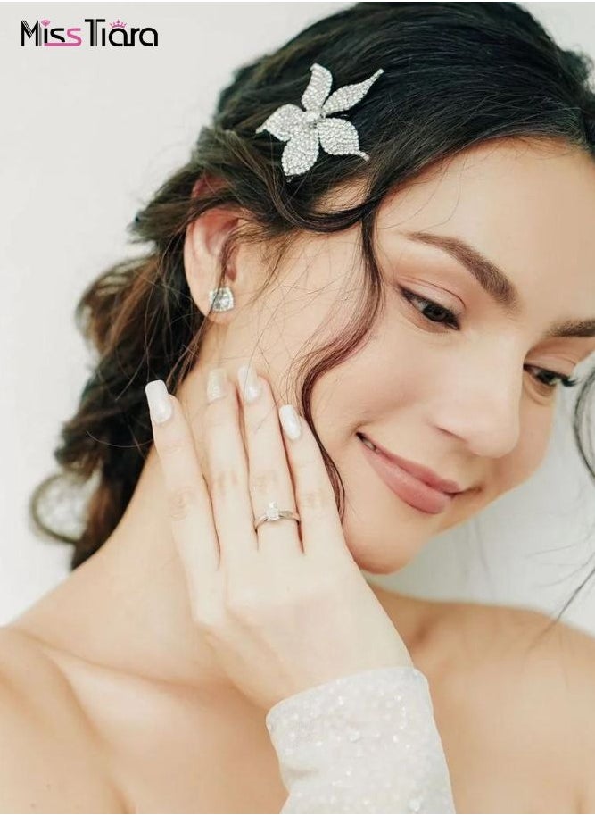 MissTiara - Square Shape High-end simple temperament zircon S925 Silver needle Crystal Stud Earrings For Women - Image 1