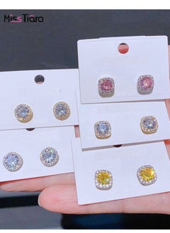 MissTiara Square Shape High-end simple temperament zircon S925 Silver needle Crystal Stud Earrings For Women  - Image 4