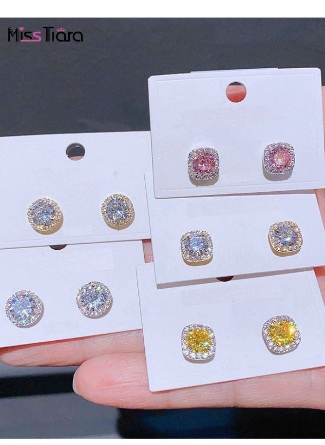 MissTiara - Square Shape High-end simple temperament zircon S925 Silver needle Crystal Stud Earrings For Women - Image 1