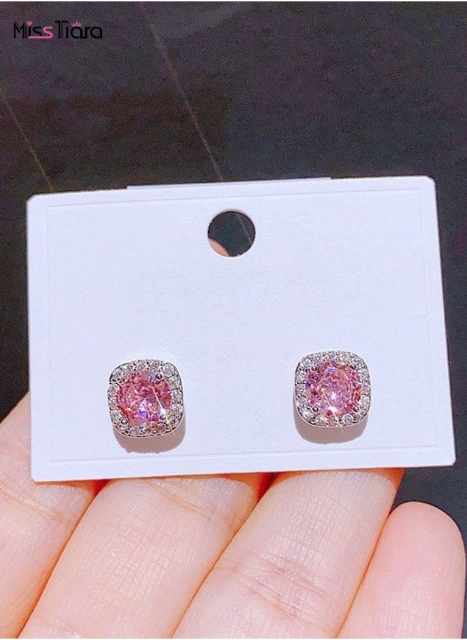 MissTiara - Square Shape High-end simple temperament zircon S925 Silver needle Crystal Stud Earrings For Women - Image 1