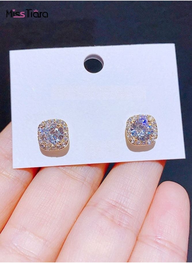 MissTiara - Square Shape High-end simple temperament zircon S925 Silver needle Crystal Stud Earrings For Women - Image 1