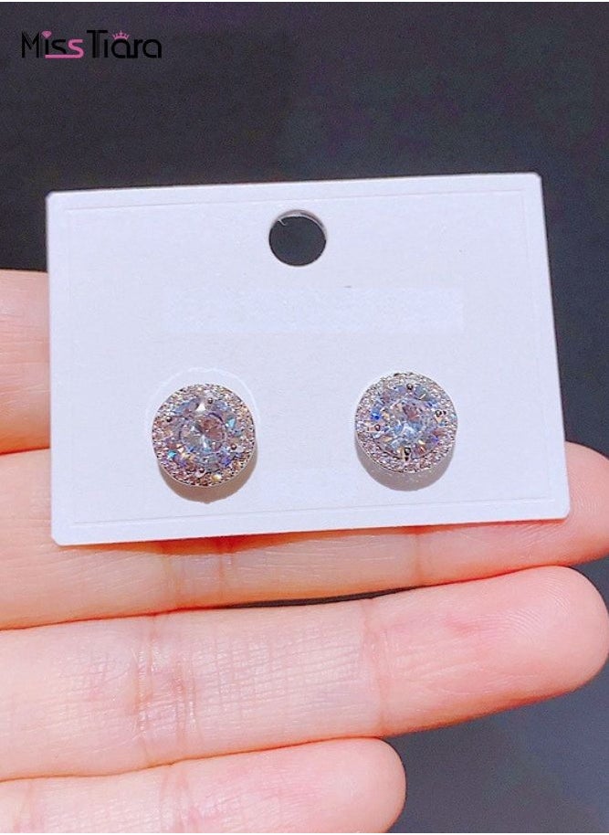 MissTiara - Square Shape High-end simple temperament zircon S925 Silver needle Crystal Stud Earrings For Women - Image 1
