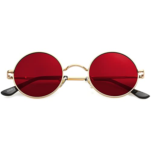 Kursan Red Circle Glasses/Small Round Polarized Sunglasses for Women Men Hippie Retro Circle Sun Glasses - 45MM (Gold/Clear Red) - Image 1