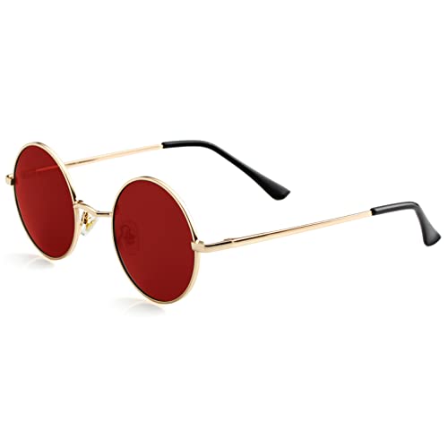 Kursan Red Circle Glasses/Small Round Polarized Sunglasses for Women Men Hippie Retro Circle Sun Glasses - 45MM (Gold/Clear Red) - Image 3