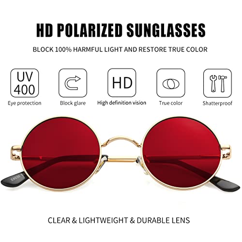 Kursan Red Circle Glasses/Small Round Polarized Sunglasses for Women Men Hippie Retro Circle Sun Glasses - 45MM (Gold/Clear Red) - Image 2