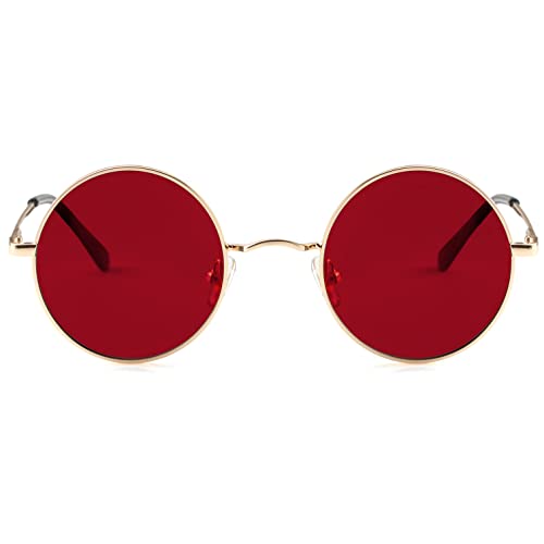 Kursan Red Circle Glasses/Small Round Polarized Sunglasses for Women Men Hippie Retro Circle Sun Glasses - 45MM (Gold/Clear Red) - Image 4