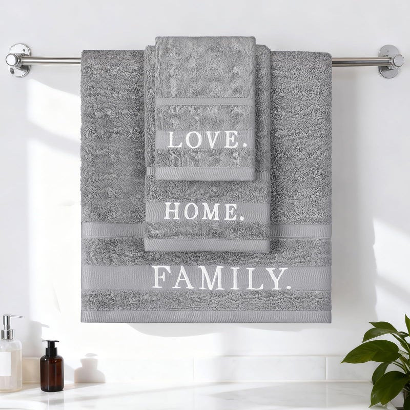 Hahafelt 3 Pcs Decorative Embroidered Bathroom Towel Set 100% Cotton 1 Bath 1 Hand and Wash Cloth Farmhouse Large Size 500 GSM Highly Absorbent Towel for Home Bathroom Gym Hand Drying Shower Supplies - Image 1
