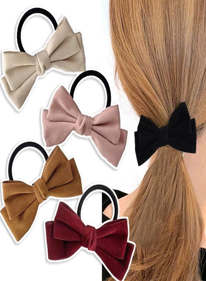 LOVEF 5 Pack Bow Bowknot Elastics Hair Ties Scrunchies Ponytail Holders Bands Ropes Women Girls - Image 1