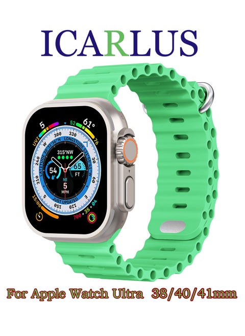 Ocean Band Compatible with Apple Watch Ultra Band 41/40/38mm Men Women, Soft Silicone Sport Band Replacement Strap for Apple Watch Ultra2/Ultra iWatch Series 9 8 7 SE 6 5 4 3 2 1 Bright Green