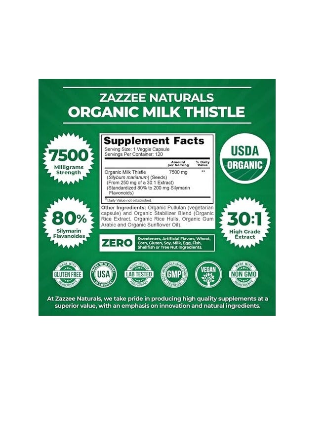 Zazzee Organic Milk Thistle, 7500 mg - 120 Vegan Capsules - Image 2