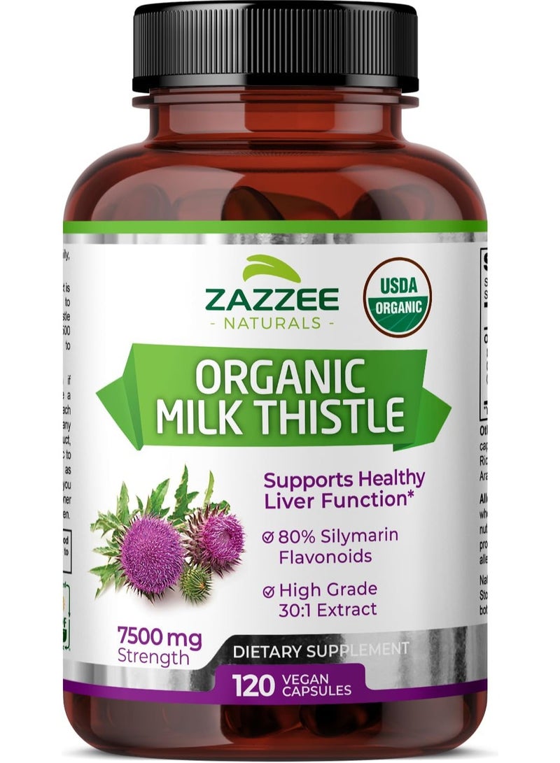 Zazzee Organic Milk Thistle, 7500 mg - 120 Vegan Capsules - Image 1