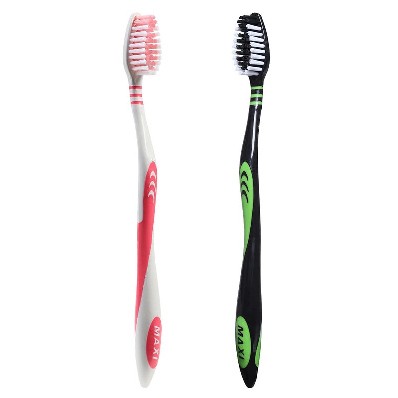MAXI Oval Grip Soft Bristles Manual Toothbrush, Multicolor, Pack of 12 - Image 1