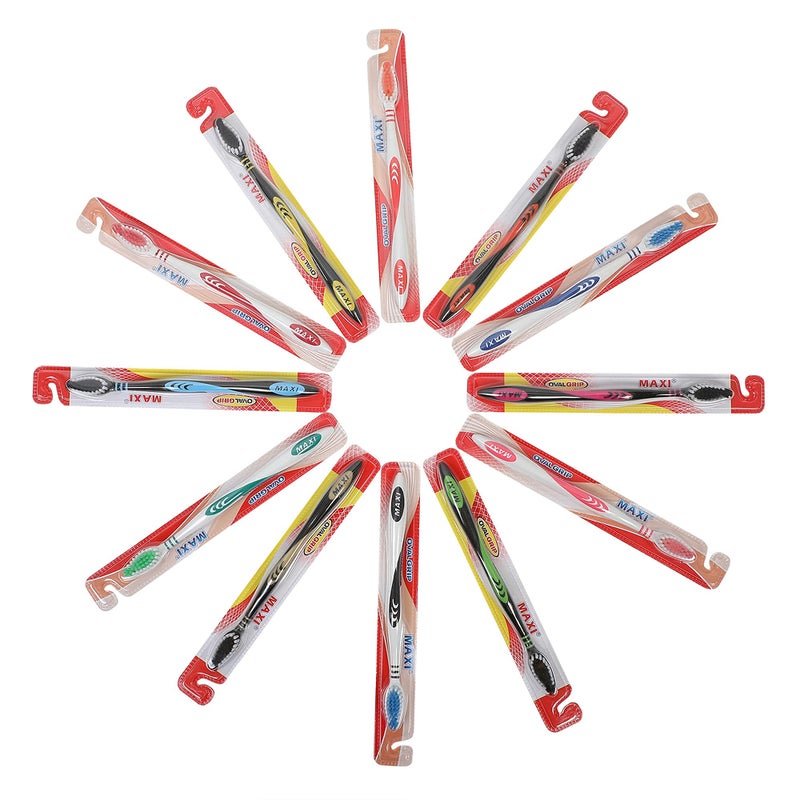 MAXI Oval Grip Soft Bristles Manual Toothbrush, Multicolor, Pack of 12 - Image 3