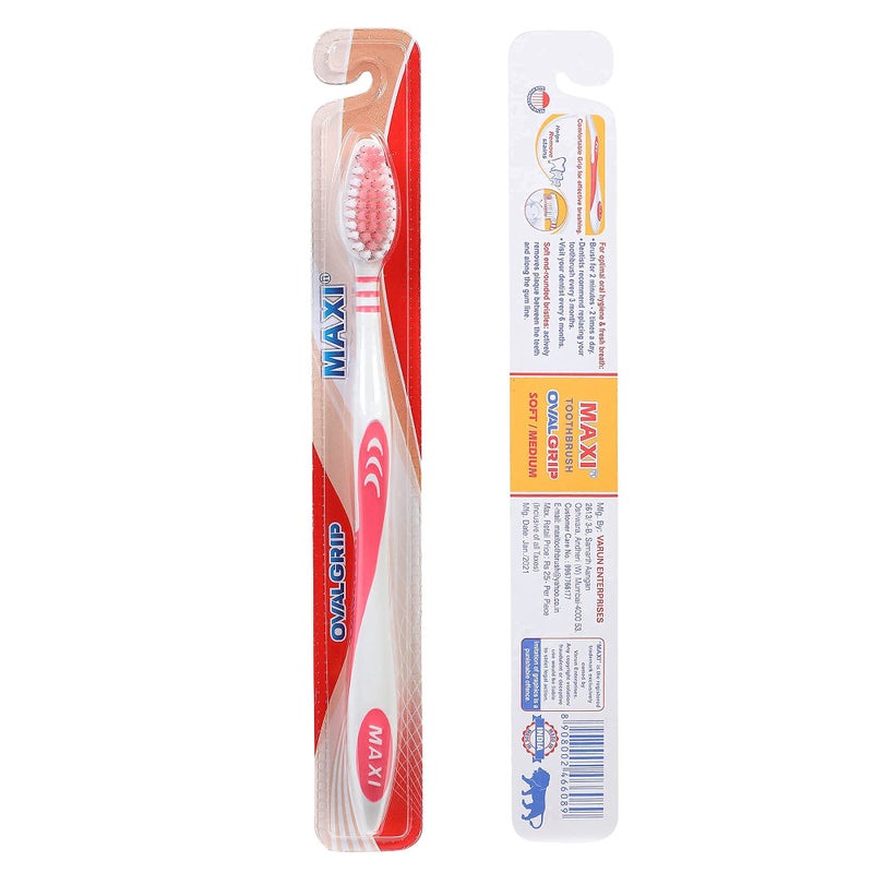 MAXI Oval Grip Soft Bristles Manual Toothbrush, Multicolor, Pack of 12 - Image 5