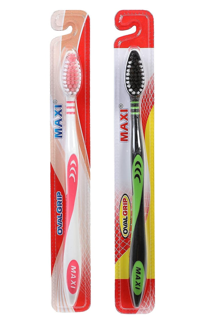 MAXI Oval Grip Soft Bristles Manual Toothbrush, Multicolor, Pack of 12 - Image 4