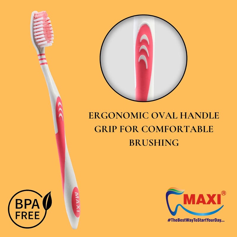MAXI Oval Grip Soft Bristles Manual Toothbrush, Multicolor, Pack of 12 - Image 2