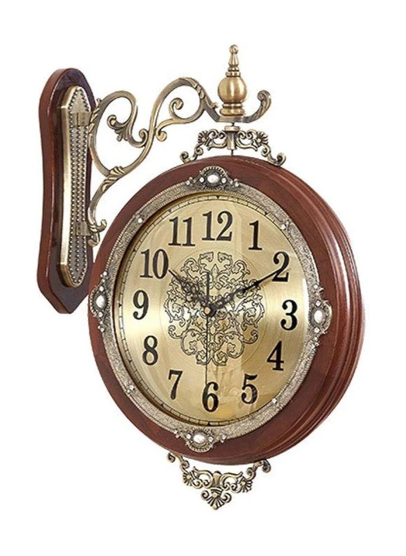 Generic - Antique-Round Wall Hanging Double Sided Two Faces Retro Clock Round Wall Hanging Clock With Scroll Wall Side Mount - Image 1