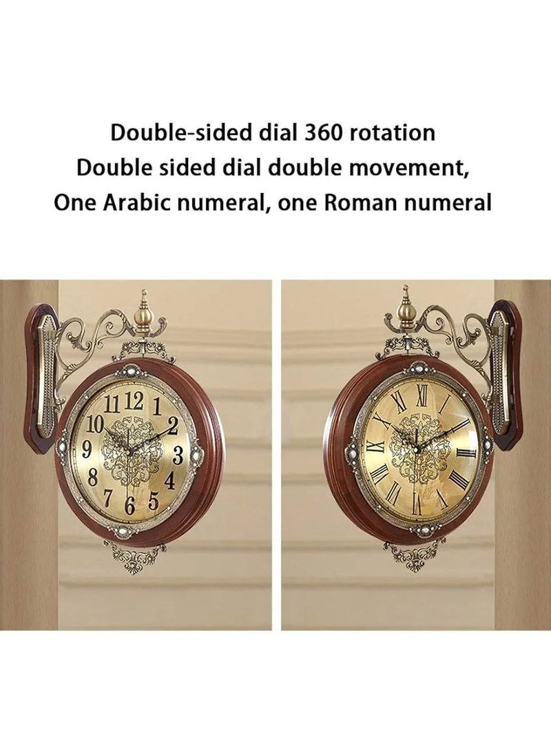 Generic - Antique-Round Wall Hanging Double Sided Two Faces Retro Clock Round Wall Hanging Clock With Scroll Wall Side Mount - Image 1