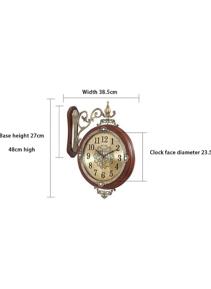 Generic - Antique-Round Wall Hanging Double Sided Two Faces Retro Clock Round Wall Hanging Clock With Scroll Wall Side Mount - Image 1