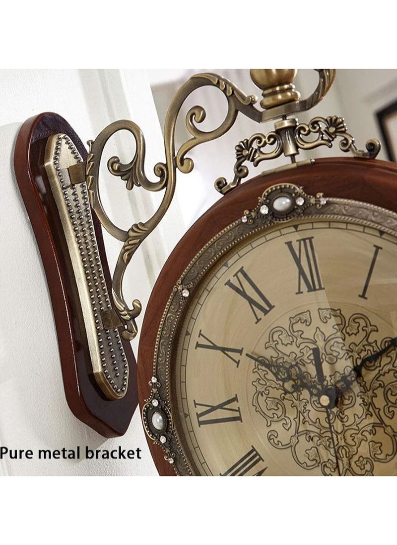 Generic - Antique-Round Wall Hanging Double Sided Two Faces Retro Clock Round Wall Hanging Clock With Scroll Wall Side Mount - Image 1
