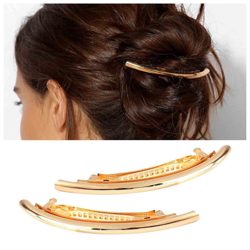 Gold Minimal Metal Hair Barrette Clips  Decorative Tube Bar Hair Accessories for Women and Girls