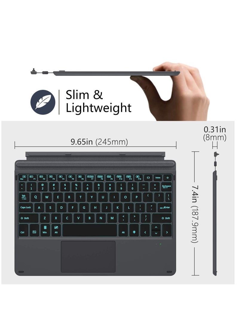 Type Cover Fit Microsoft Surface Go 3 (2021)/ Surface Go 2 2020 / Surface Go 2018, Slim Wireless Bluetooth Keyboard with Trackpad, 7-Color LED Backlit, Built-in Rechargeable Battery--Black
