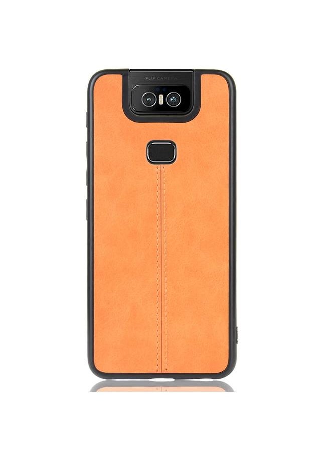 جرين تايجر جراب لهاتف Asus Zenfone 6 ZS630KL مقاوم للصدمات بنمط جلد البقر المخيط، مصنوع من مادة PC + PU + TPU  - Image 2