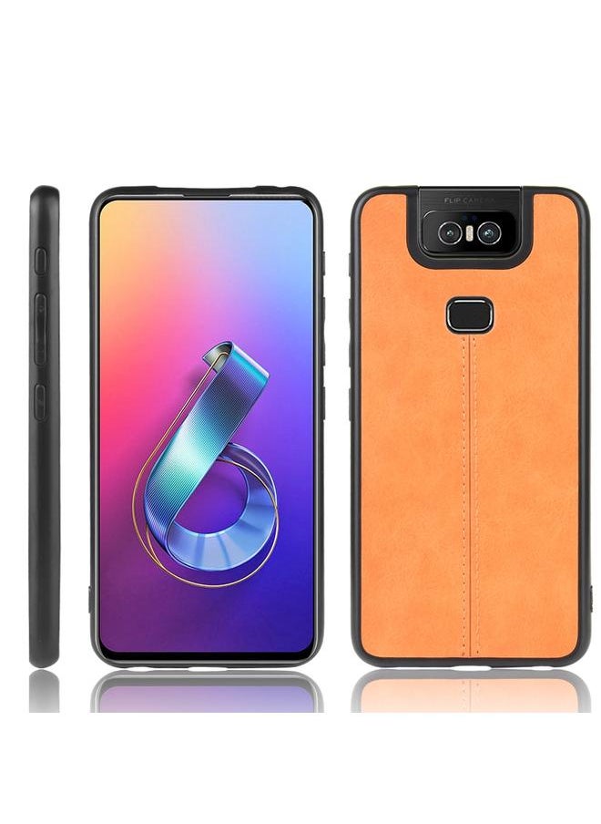 جرين تايجر جراب لهاتف Asus Zenfone 6 ZS630KL مقاوم للصدمات بنمط جلد البقر المخيط، مصنوع من مادة PC + PU + TPU  - Image 1